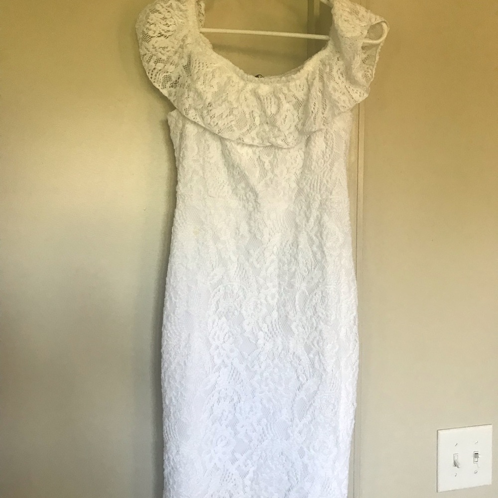 I Heart Ronson white off shoulder lace dress